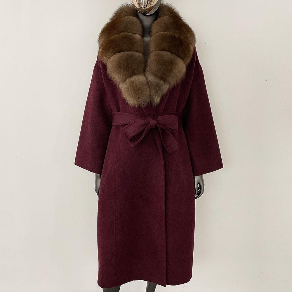 OFTBUY Натуральная шуба 2024 года, женская верхняя одежда больших размеров, зимняя женская куртка с воротником из натурального меха лисы и капюшоном, пальто из кашемировой шерсти
