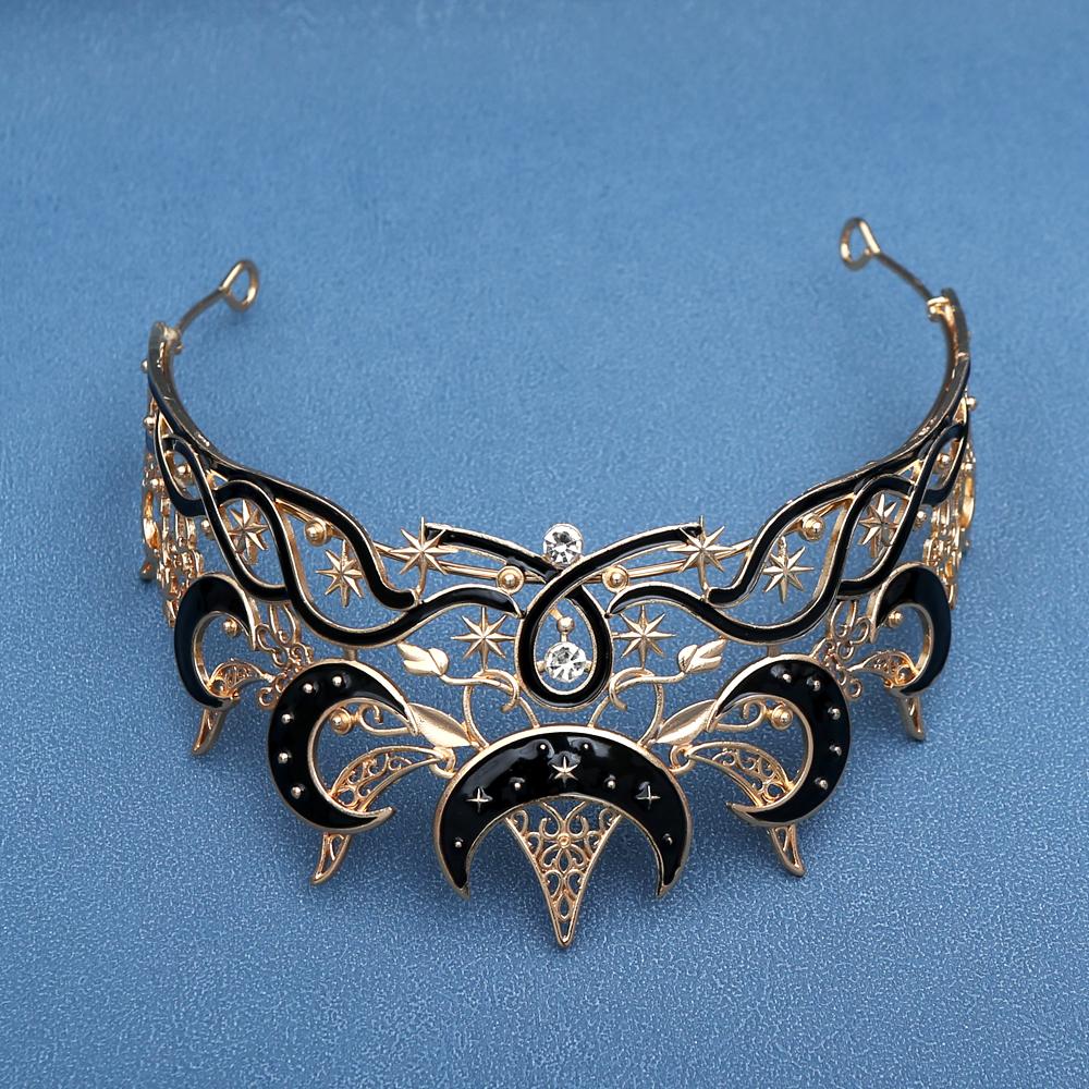1pc Luxury Gothic Moon Tiara Celestial Queen Crown for Women Baroque Star Headpiece for Vintage Weddings Elegant Parties