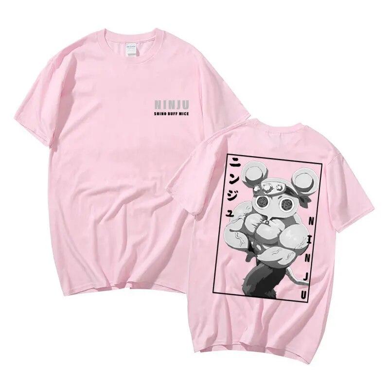 Забавные мускулистые ниндзя-мыши Муки Тренажерный зал Мышь Футболки с принтом Аниме Demon Slayer Uzui Tengen Футболка унисекс Женская уличная одежда большого размера с героями мультфильмов