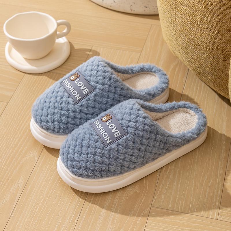 Домашние хлопковые тапочки для девочек осень и зима домашние комнатные парные ПВХ толстая подошва нескользящие пушистые туфли теплые хлопковые туфли мужские