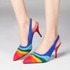 Fashion Summer New Rainbow Mixed Color 8cm High Heel Sandals  Women's French Pointed Shallow Mouth Runway Banquet Wedding Shoes Size 43