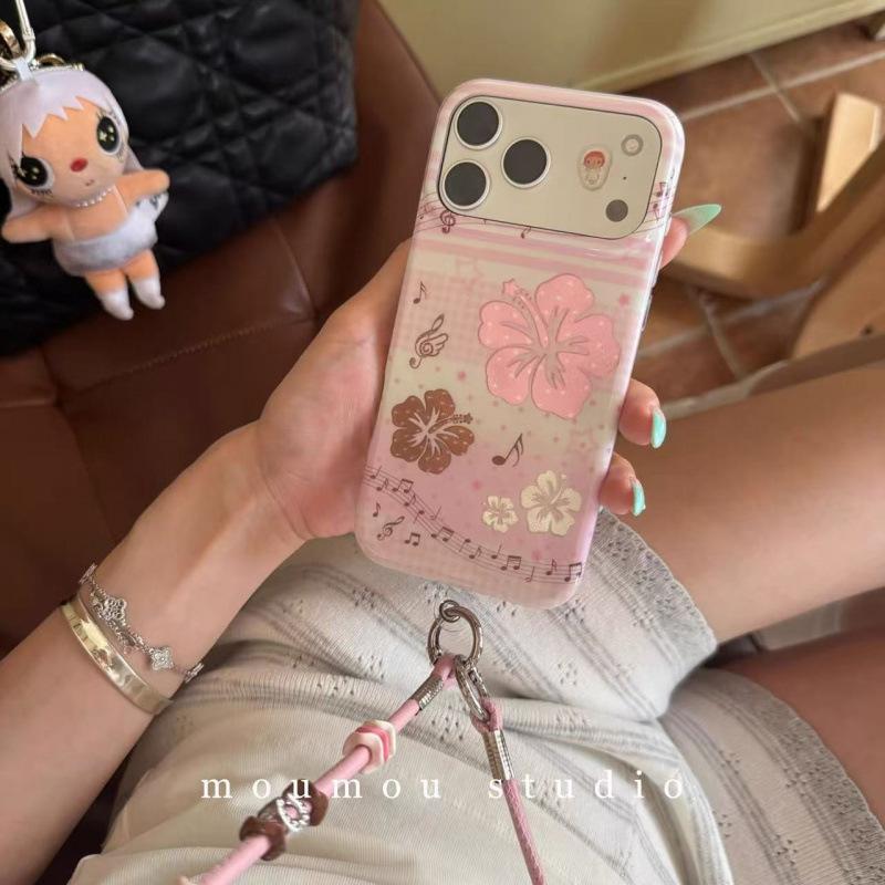 Розовый Fuso цветок нота косая цепочка для iPhone17promax Apple 16 чехол для мобильного телефона 15