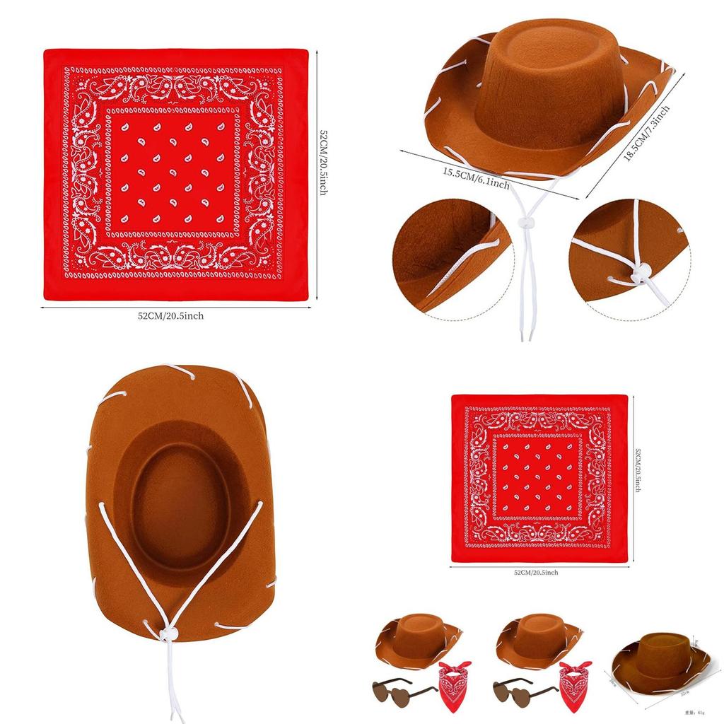 Детская западная ковбойская шляпа, очки, бандана, костюмный набор из хлопковой ткани для вечеринки, маскарада