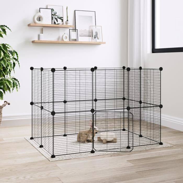 3114043 vidaXL Pet Cage with 20 Panels and Door Black 35x35 Cm