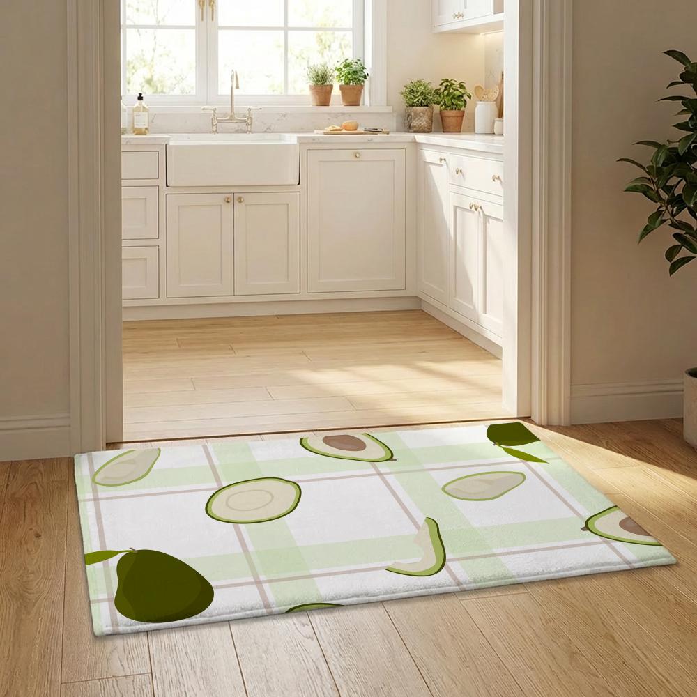 Avocado Pattern Floor Mat Flannel Door Mat Non-Slip Bedroom Living Room Home Decor