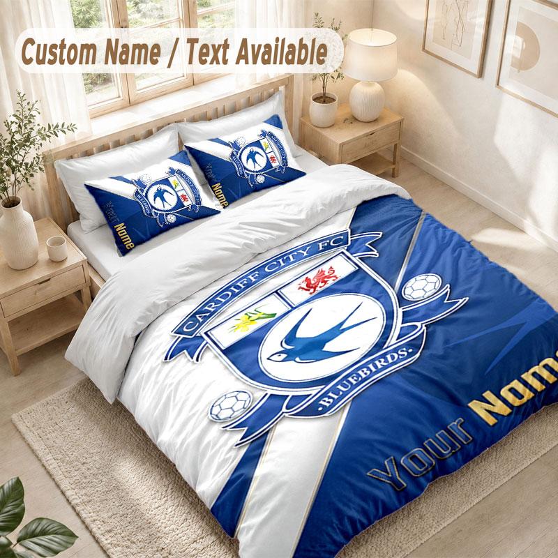 Custom Name Bedding Set 3 PiecesCardiff City Print Duvet Cover + 2 Pillowcases Soft Bed Decor