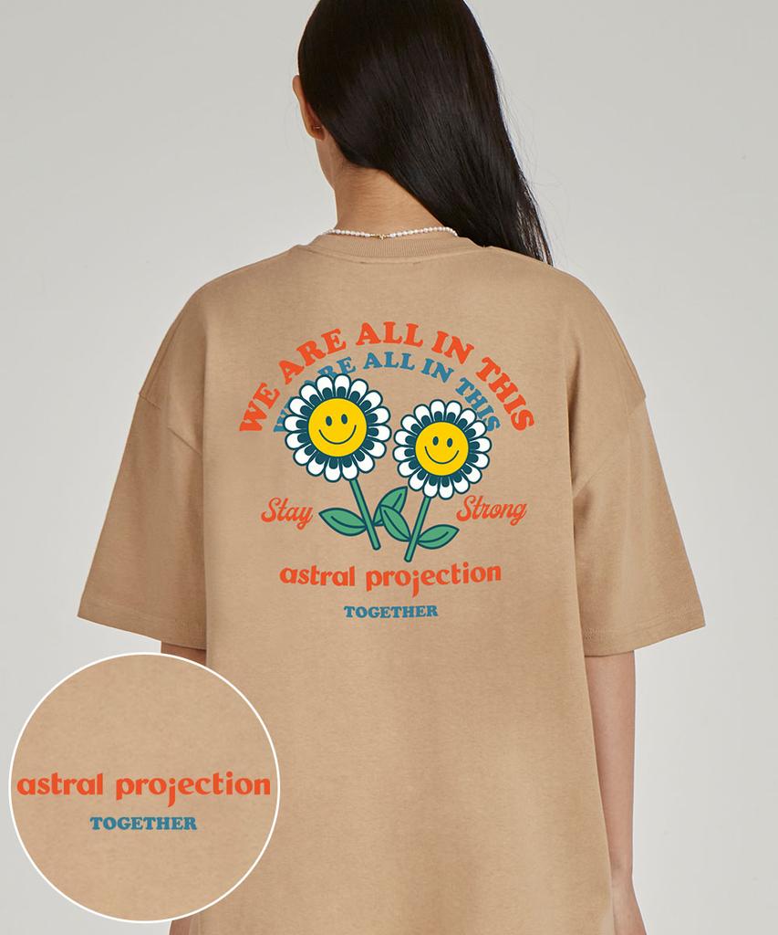 ASTRAL PROJECTION Ромашка Улыбка Круглый вырез Хлопок 15-нитевой Короткий рукав Футболка_Бежевый
