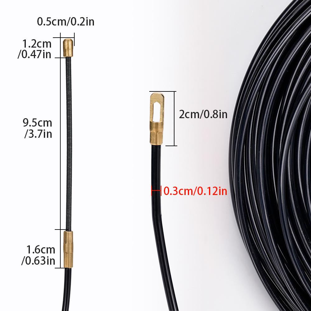 3mm 5/10/15/20/25/30/35/40M Cable Push Puller Black Fiberglass Electric Guide Device Duct Rodder Fish Tape Wall Wire Conduit