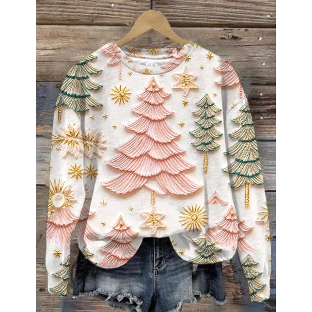 Women's Christmas House Graphic Pullover, Long-Sleeve Tops, Ladies Clothing, Street, Hip Hop, Oversized, Clothing