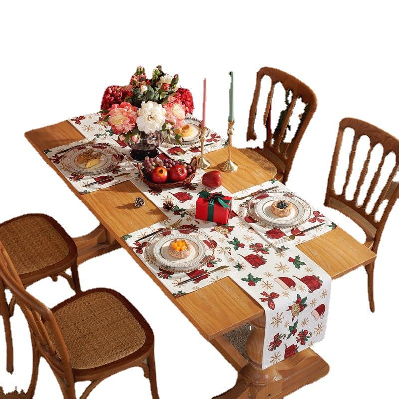 Современный Простой Утолщенный Полиэстер Хлопок Цифровая Печать Красный Рождественский Настольный Флаг Прикроватный Флаг Подставка Под Тарелку Скатерть для Обеденного Стола