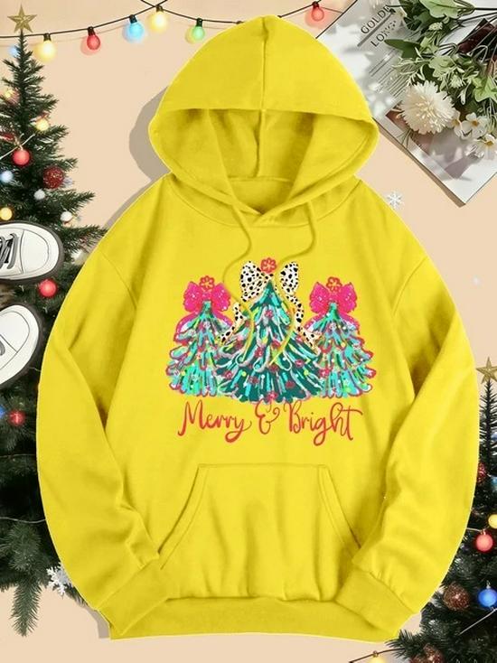 Merry Christmas Colorful Tree Women's Hoodie with Pockets - Comfy Hooded Sweatshirt for Autumn & Winter