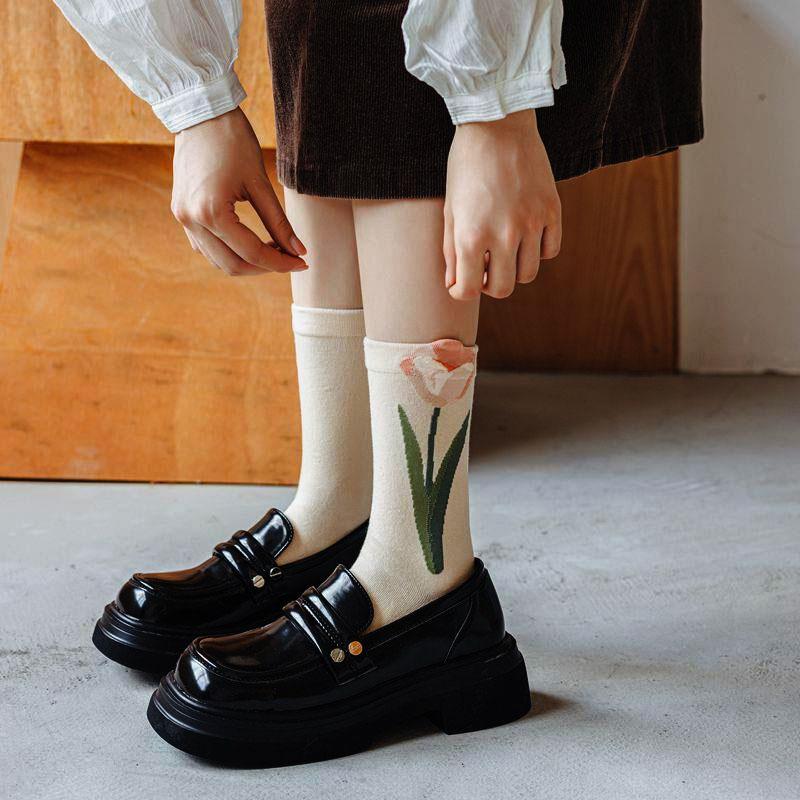 Y2k Kawaii Lolita Socks Cotton Cute Flower Socks Women Winter Sweet Tube Socks For Girls