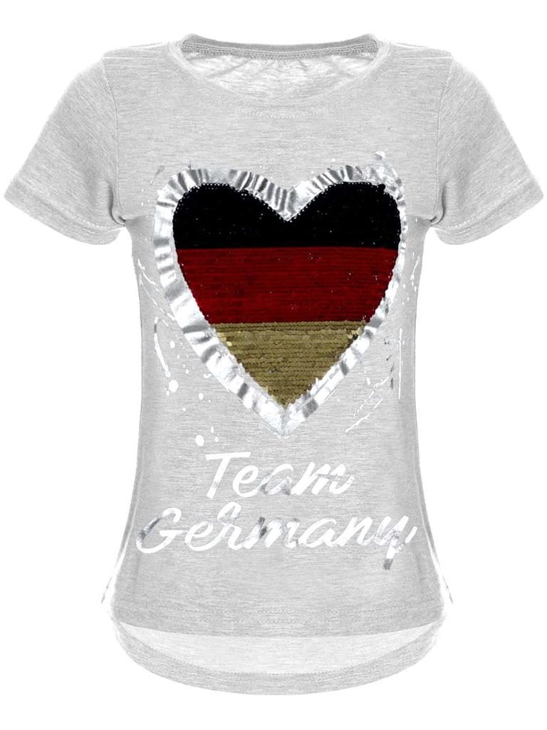 Girls Reversible Sequins Germany T-shirt with Heart World Cup 2018