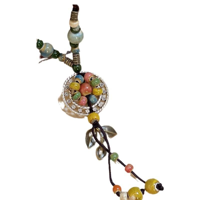 New Chinese ethnic style retro bohemian Jingdezhen ceramic braided rope necklace high-end female Zen accessories