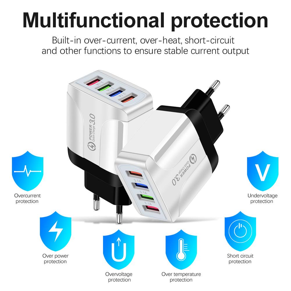 Яркое 4-портовое USB-зарядное устройство для путешествий, 5 В/2,4 А, быстрая зарядка, с вилками EU, UK, AU