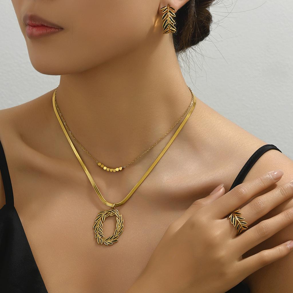 Стильное и простое по стилю кольцо, женское ожерелье, комплект украшений, дизайн в виде листьев, стекающих с масла, серьги, длинная цепочка.