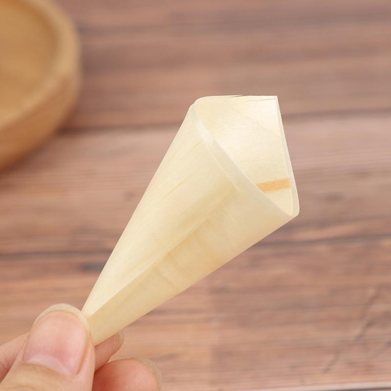 50Pcs Disposable Wood Appetizer Cones Ice Cream Cone Cups Party Candy Cones