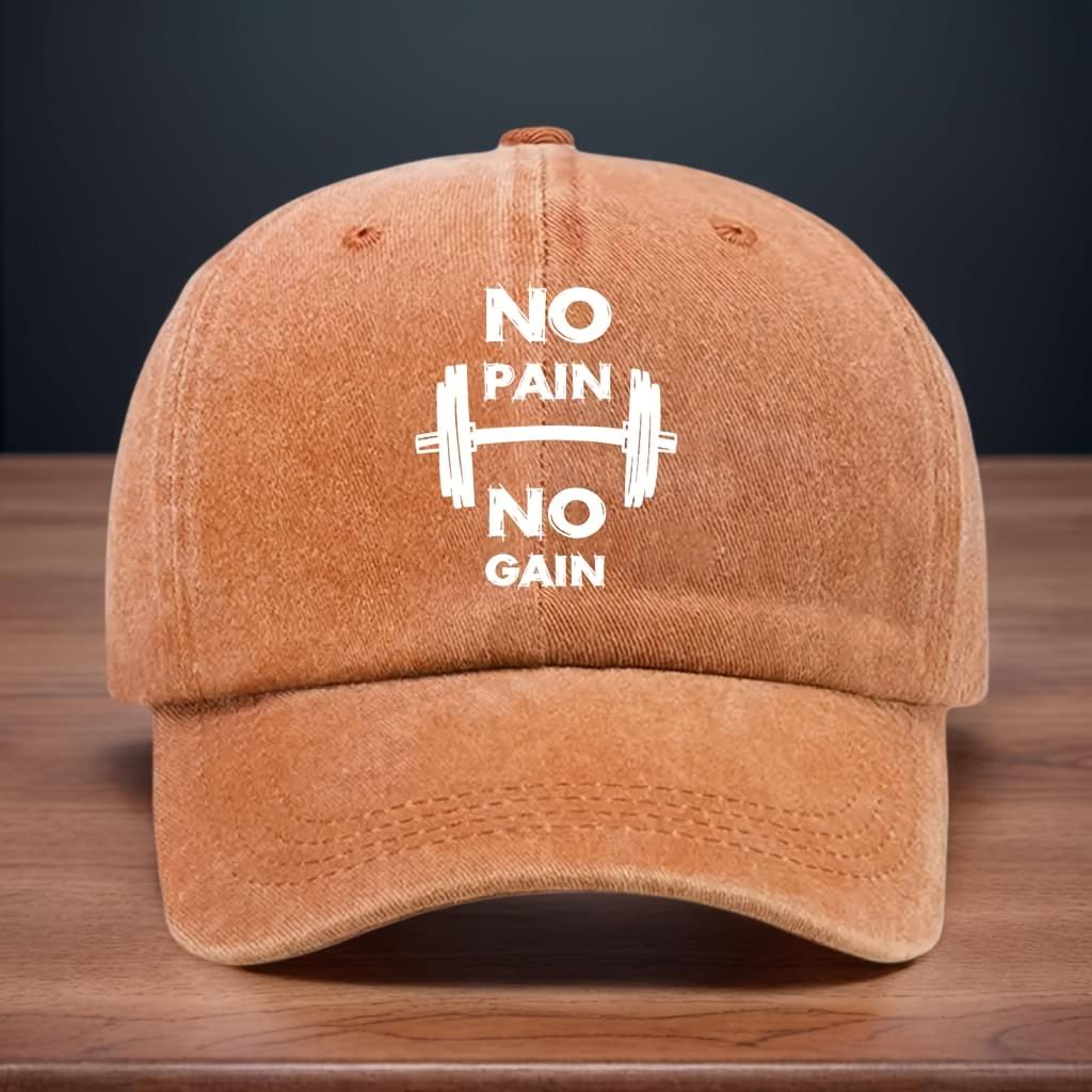 Printed Barbell Pattern Baseball Cap Letters NO NO GAIN Curved Brim Hat Fashionable and Versatile Hip-hop Hat