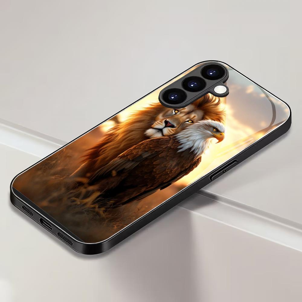 Чехол из закаленного стекла с рисунком "Лев и Орел" для Samsung Galaxy S26 S25 S24 S22 S21 S20 FE/Ultra/Plus, устойчивый к царапинам