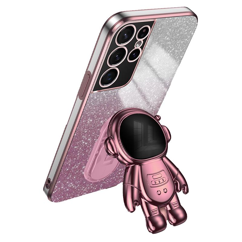 For Samsung Galaxy S21 Ultra 5G Case PC+TPU Anti-scratch Phone Cover with Astronaut Kickstand