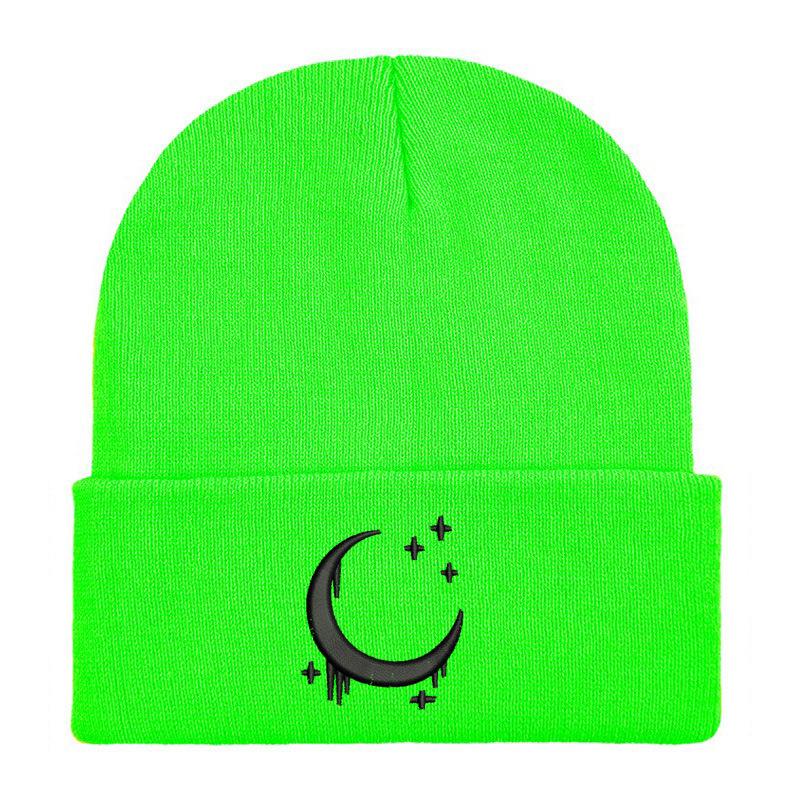 Moon star embroidered flower knitted hat autumn and winter wool hat outdoor cycling pullover hat