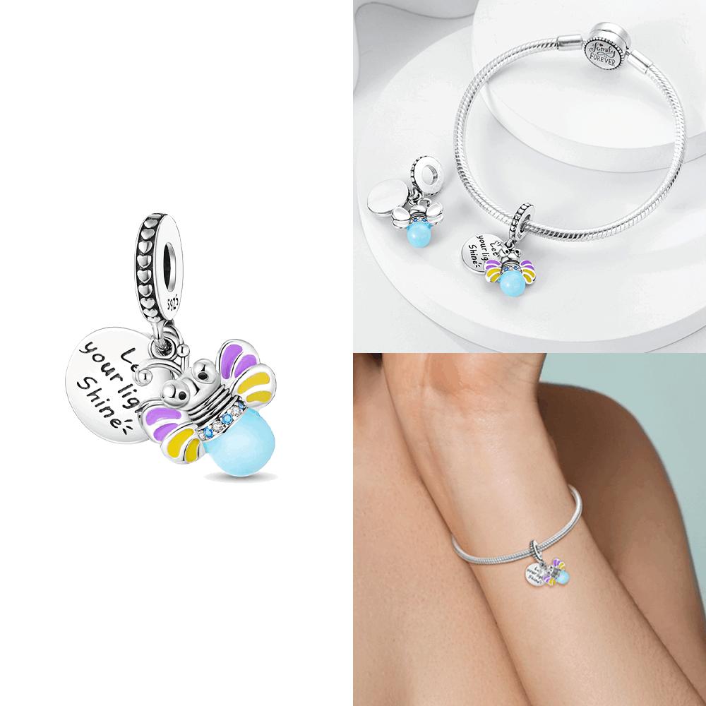 Glowing Luminous Firefly Original Copper Butterfly Pendant Charm Beads Fit Bracelet Charm Making Jewelry Fine Gift Accessory