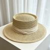 Big eaves hat children summer travel beach hat seaside British flat top papyrus hollow sunshade sun straw hat