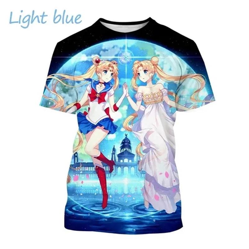 Футболка с коротким рукавом для девочек в стиле аниме «Сейлор Мун» с 3D-принтом, повседневная, с круглым вырезом, детская, унисекс, с коротким рукавом
