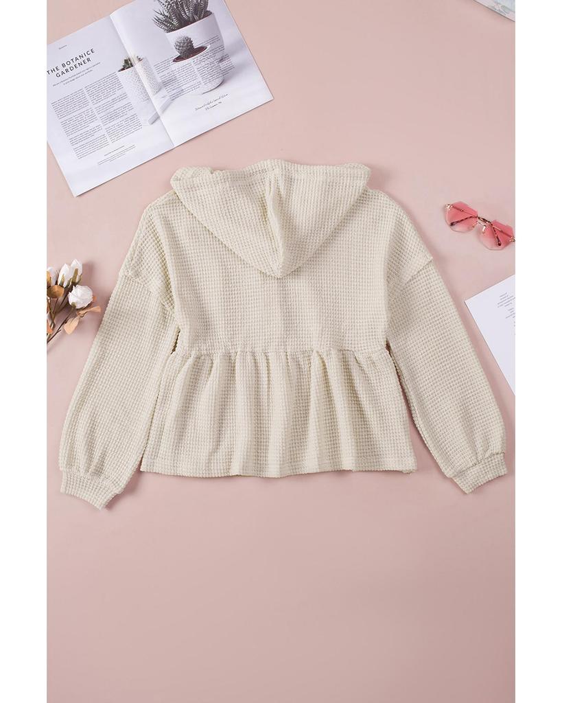 Azura Exchange Вафельный трикотажный топ с капюшоном и оборками на пуговицах