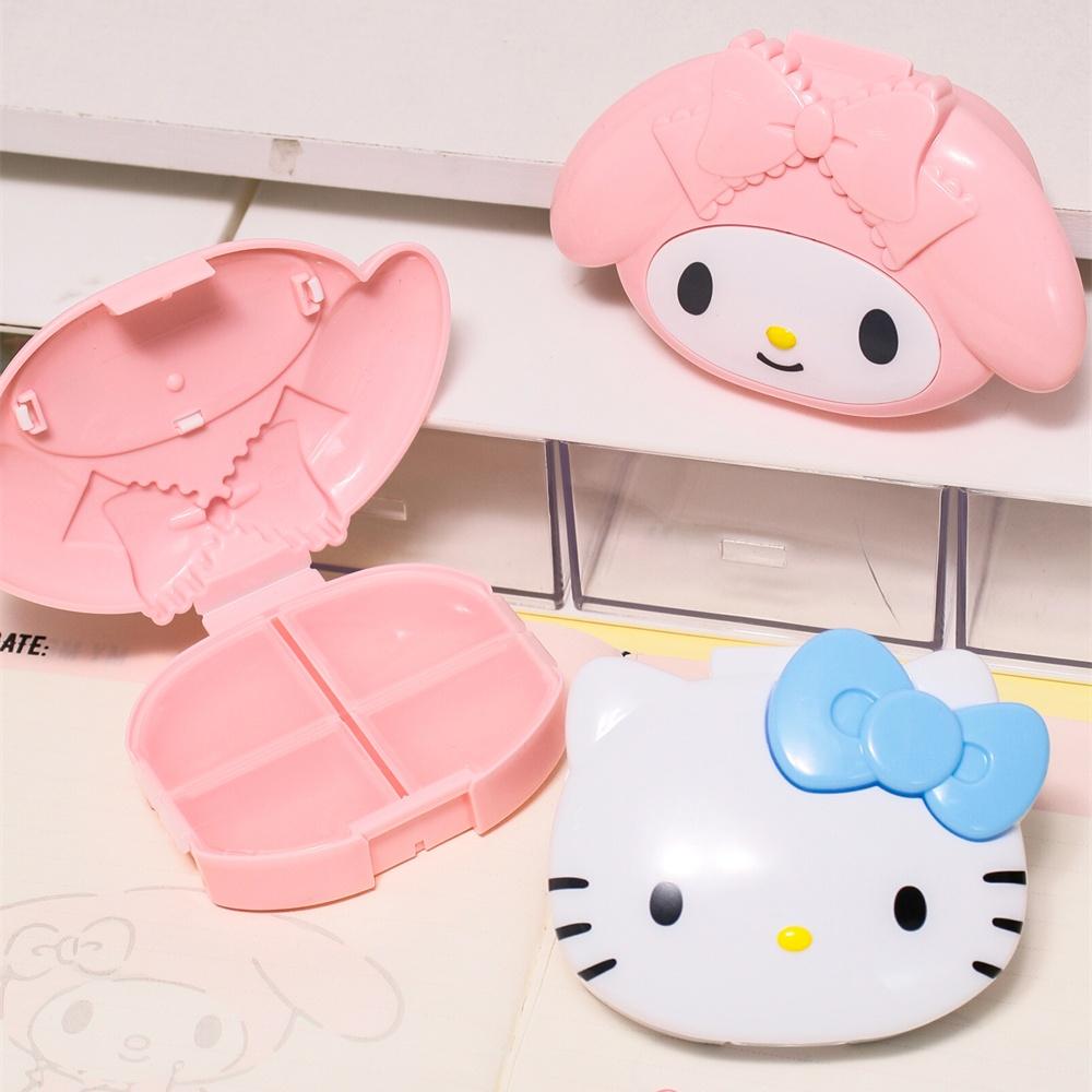 Genuine Sanrio Hello Kitty My Melody 4 Grid Portable Pill Box Travel Medicine Organizer Pill Case for Vitamin Tablet Storage 6