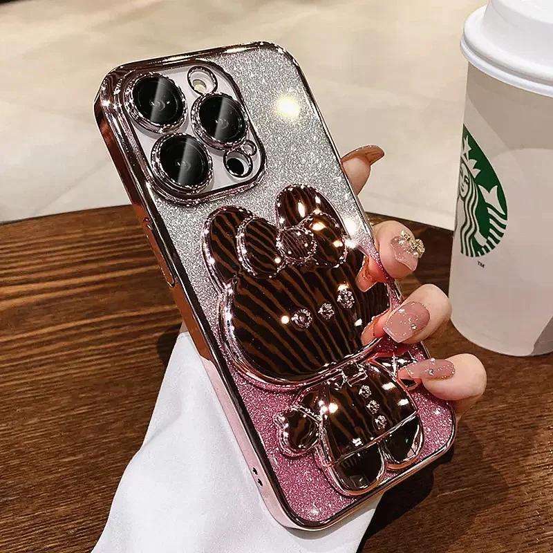 Чехол-кронштейн с зеркалом в виде кролика для iPhone 16 Pro Max 15 14 Plus 13 12 Pro 11 Pro Max XR XS MAX X 7 8 Plus Сейсмозащитный чехол
