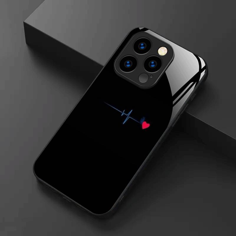 Креативный чехол из закаленного стекла с ЭКГ, черный, для iPhone 17 16 16ProMax 15 14 13 12ProMax 11 11Pro, защита от падений