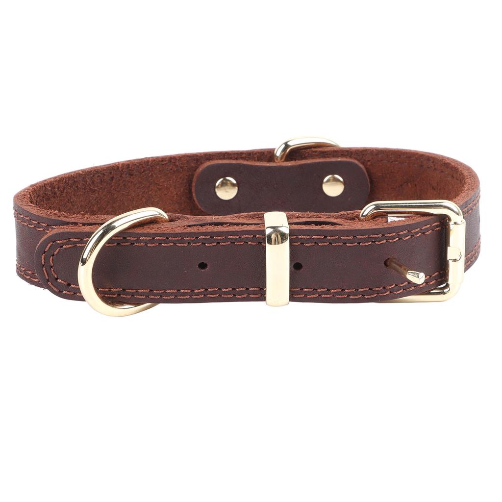 Dog Collar Adjustable Faux Cowhide Soft Padded Leather Dog Collar with Metal Buckle for Medium Dogs