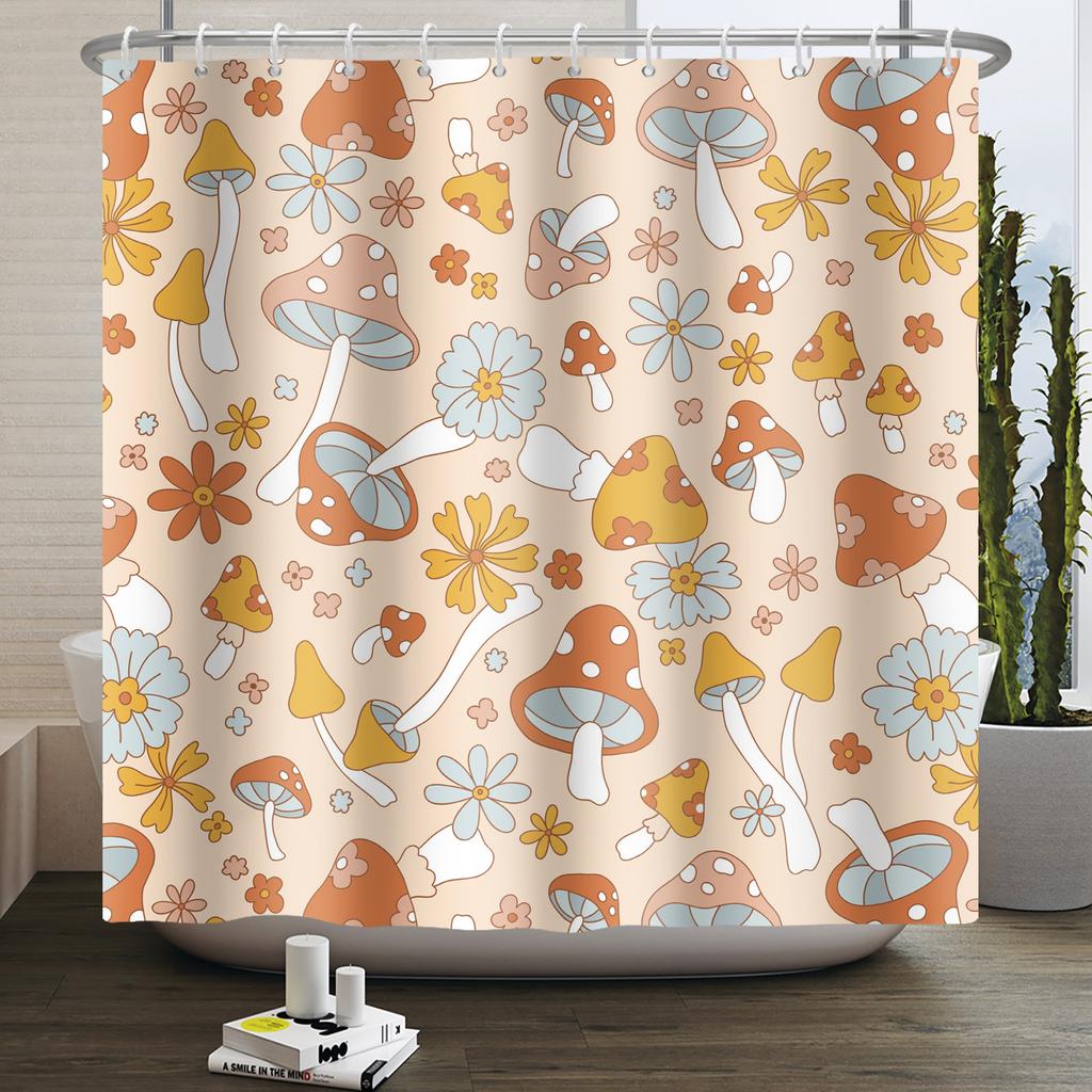 Гриб Занавеска для душа Цветок Зеленый лист Растение Лес Бабочка Ботанический Цветочный Белка Эстетика Водонепроницаемая Занавеска для ванной