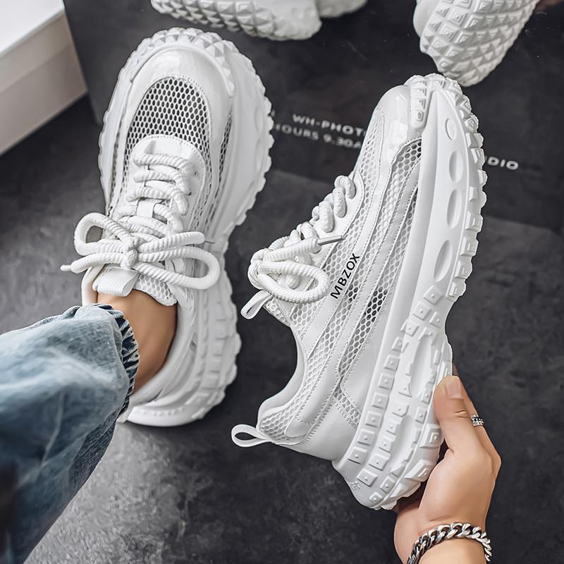 Men's Shoes Fashion Trend Mesh Breathable Thick Bottom Shoes Outdoor Anti-slip Comfortable Sneakers Casual Running Shoes White Shoes
