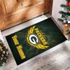 Green Bay Packers Crystal Velvet Rug, Custom Name Text Personalized Non‑Slip Floor Mat for Home Decor Gift