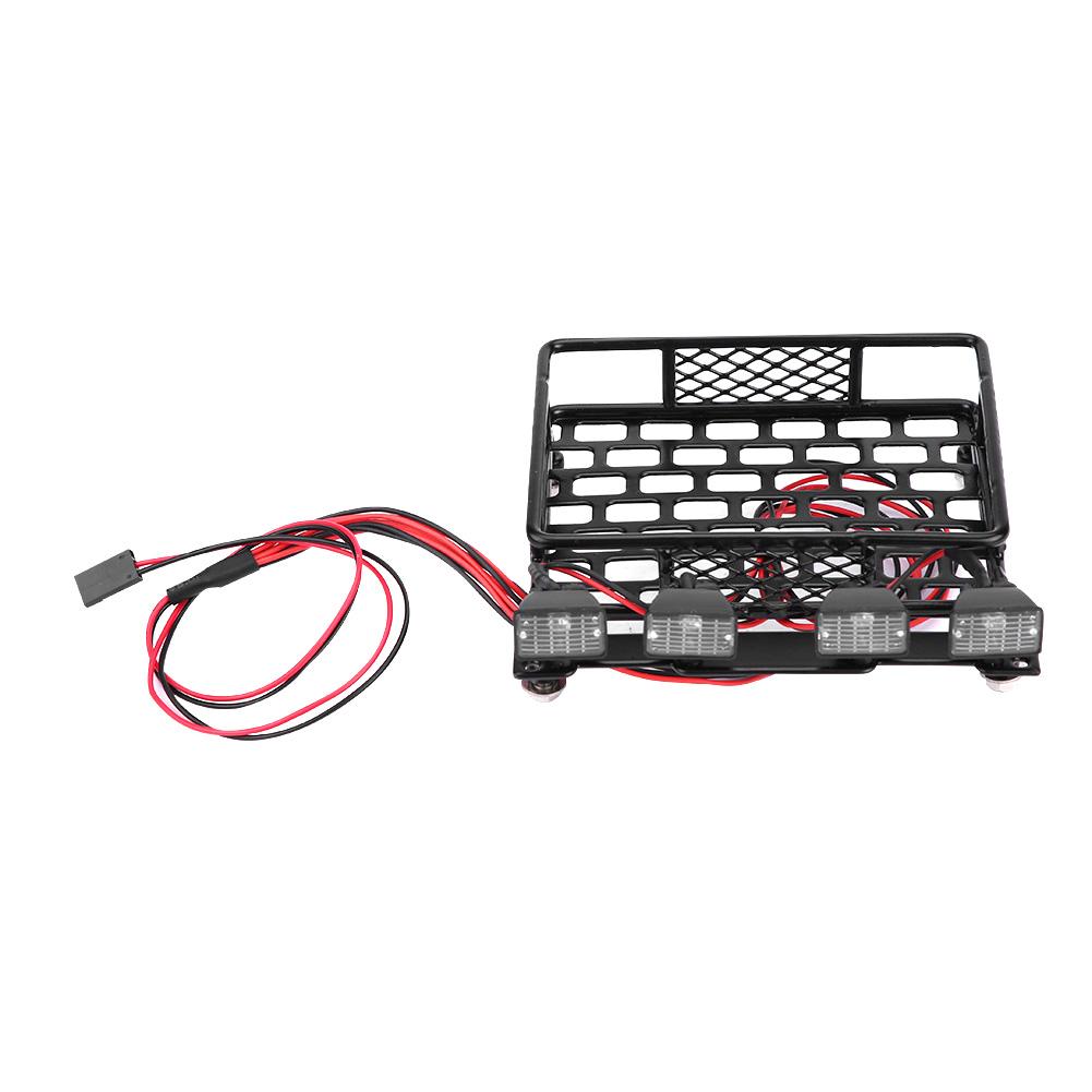 Small Size Roof Rack Luggage With LED Light Quadrate for SCX10 1/10 RC Car (4 White)