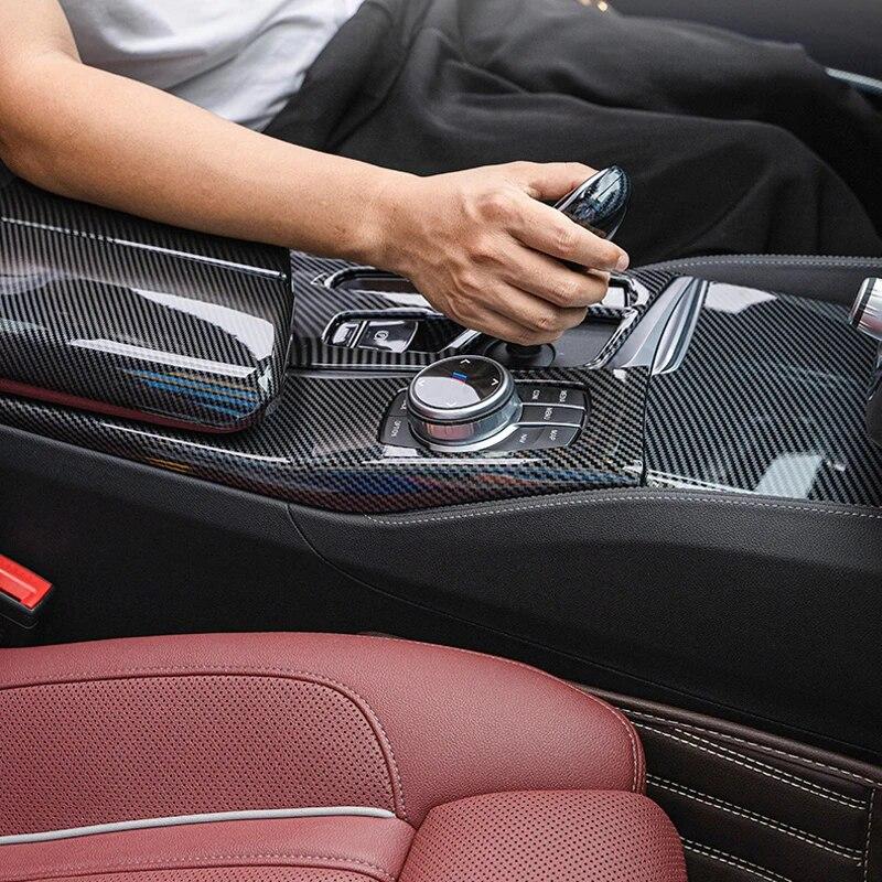 LHD для BMW 5 серии G30 G31, центральный подлокотник из углеродного волокна, крышка ящика для хранения, положение шестерни, панель, декоративная крышка, автозапчасти