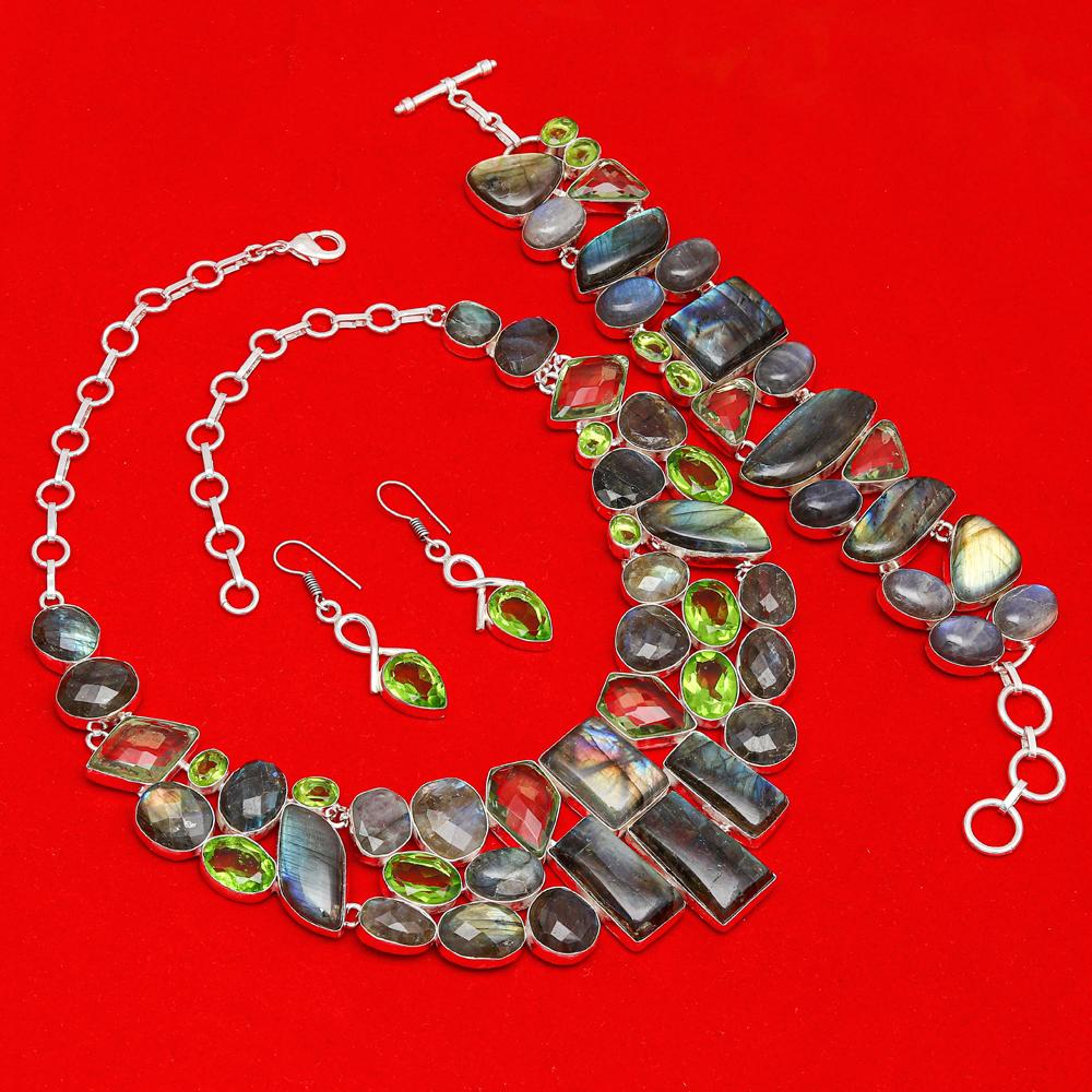 Комплект украшений из лабродорита и кварца, 16-18 дюймов