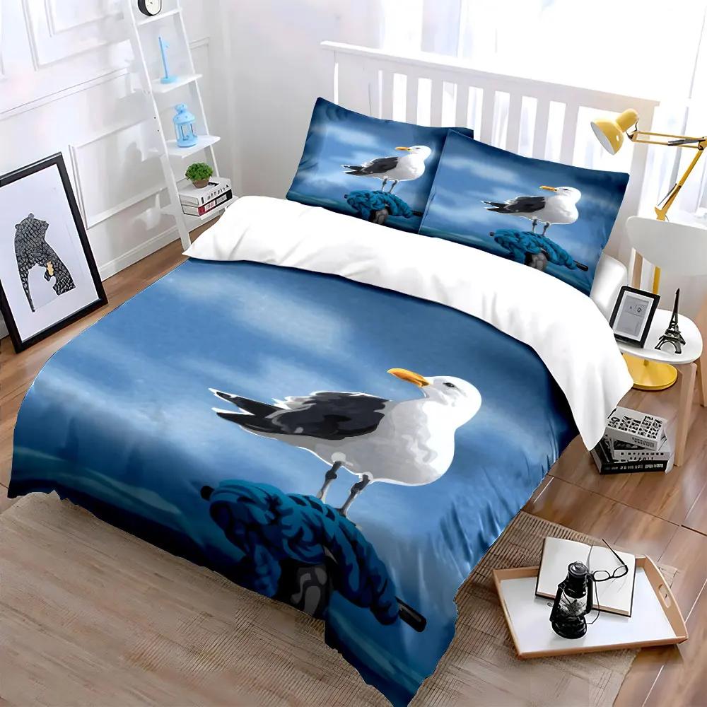 Seaside Birds Decorative Set Soft Comfortable Duvet Cover Bedding Set Included 1*Duvet Cover & 2*Pillowcases, gift