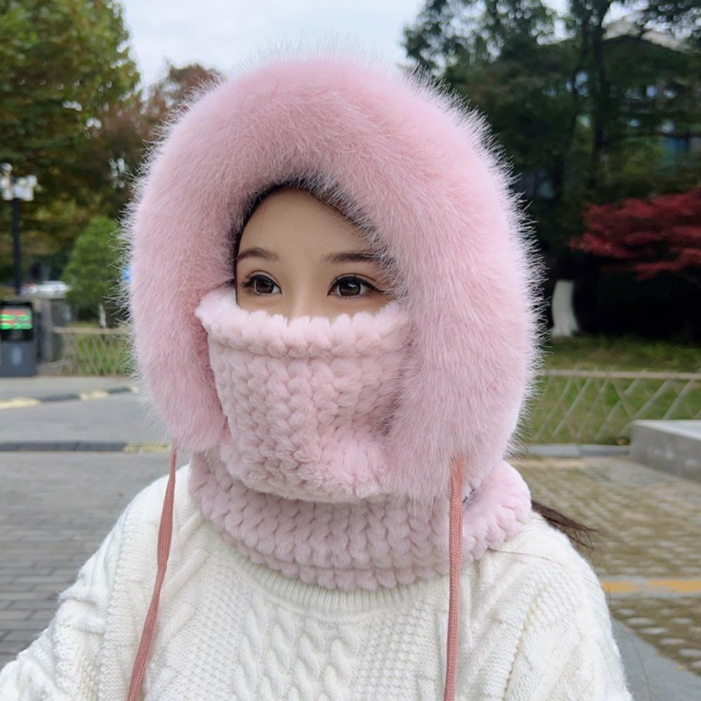 4-in-1 Beanies Cap Plush Mask Hat Scarf Set New Pullover Cap Unisex