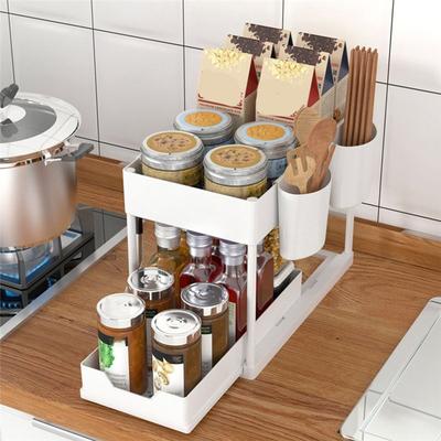 M-Современная Многофункциональная Кухонная Полка Выдвижная Полка для Специй Двухъярусная Настольная Полка для Хранения
