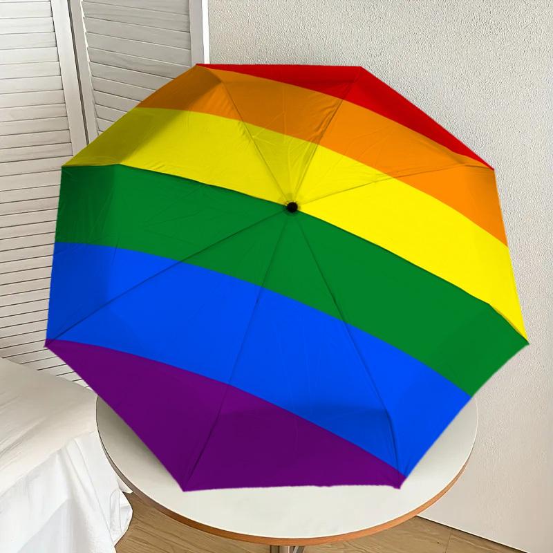 1pc Rainbow Flag Auto Umbrella Durable Iron Frame & Plastic Handle, Gift for Men & Women, Sturdy Construction y250905183