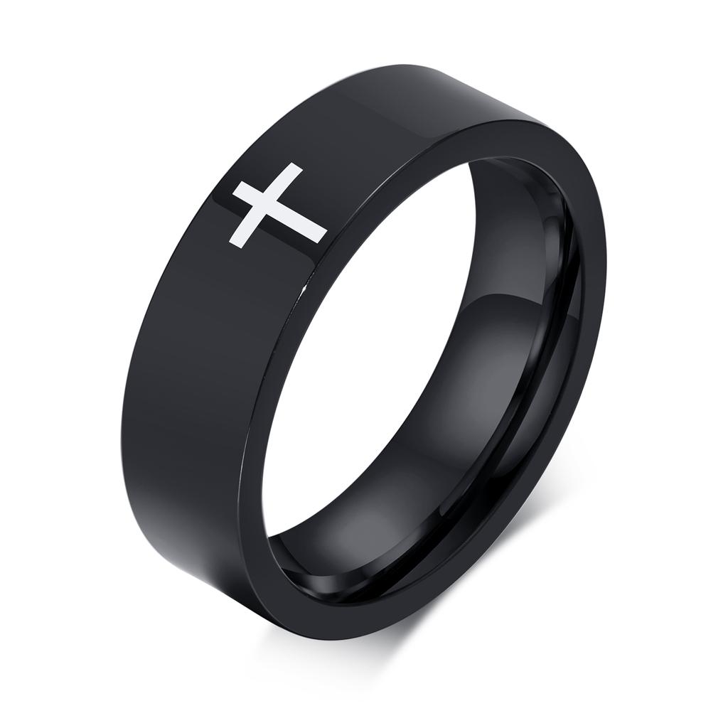 6 мм из нержавеющей стали обручальное кольцо с крестом для мужчин, христианская молитва, религиозный подарок на палец, ювелирные изделия