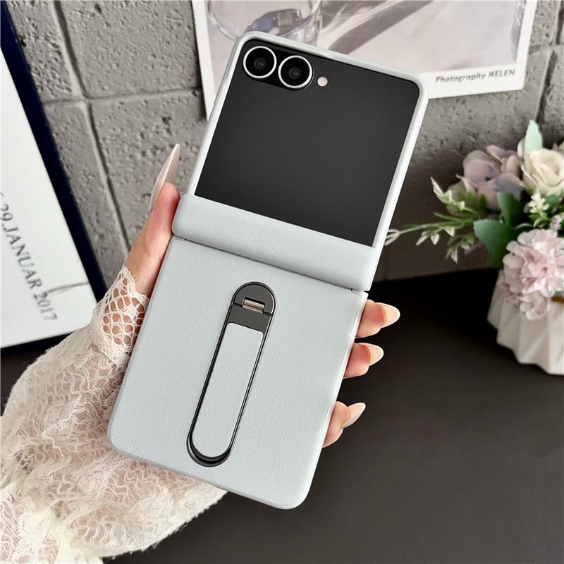 Luxury Vegan Leather Stand Case for Samsung Galaxy Flip 8 Shockproof With Tempered Glass Screen Protector Hinge Protection Cover