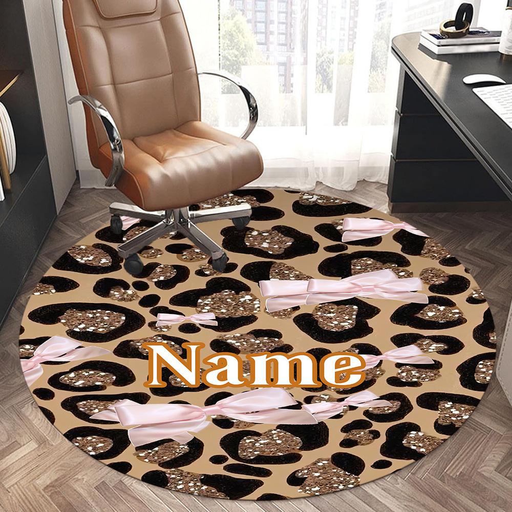 Fashion Customize Your Name Leopard Print Rug Office Chair Mat Nonslip Carpet Design For Home Bedroom Living Room Gift Give To Relatives And