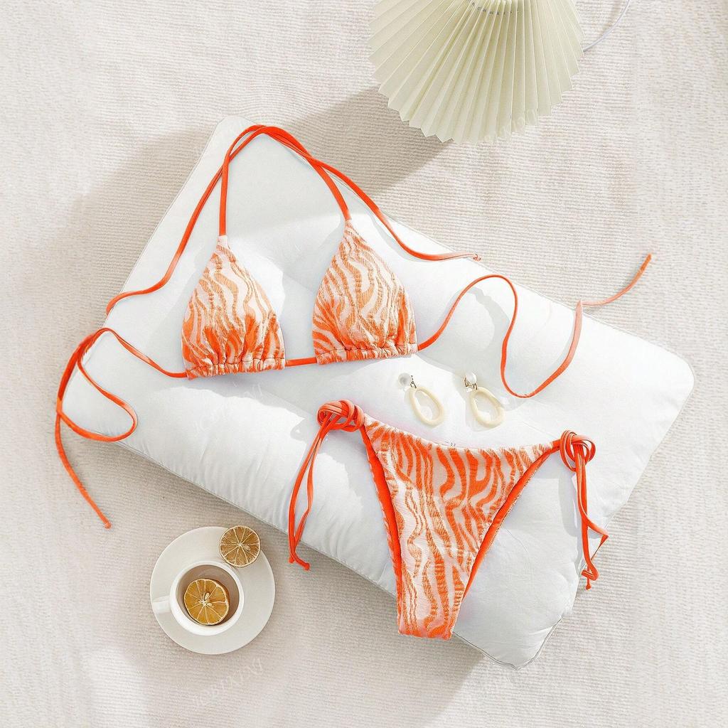 New European And American Special Fabric Water Pattern Swimsuit Women'S Swimsuit Strap-Up Sexy Bikini Set