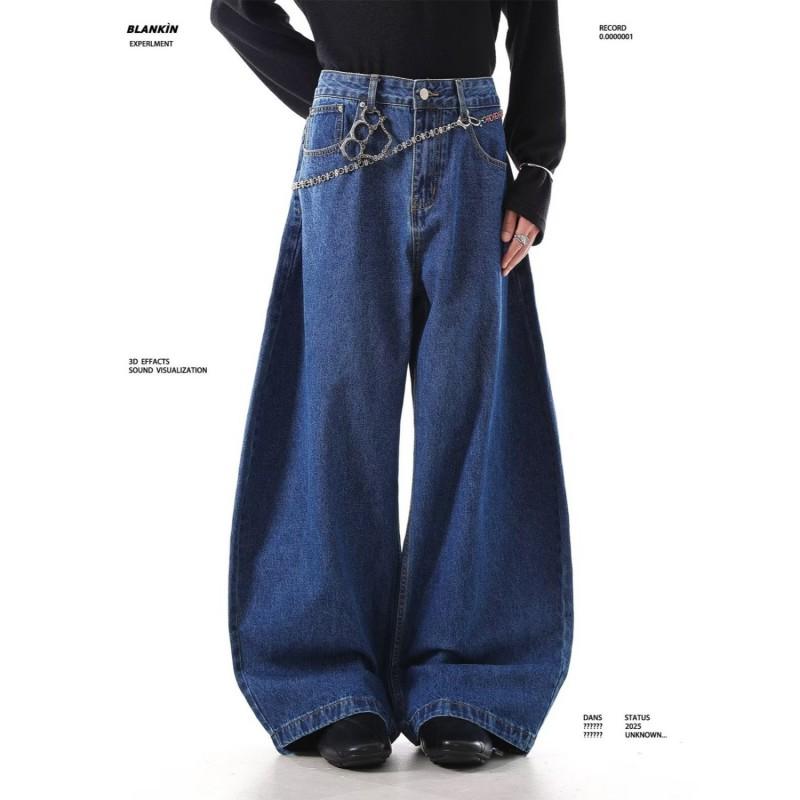 Womens High-Waisted Wide Leg Denim Pants Loose Fit Cropped Flared Trousers With Soft Lining