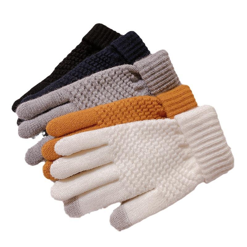 New Winter Style Pineapple Style Imitation Cashmere Full-finger Touch Screen Knitted Warm Jacquard Fashion Plus Velvet Thickened Wool Gloves