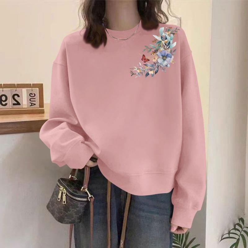 Пуловер из чистого хлопка, осень, новая толстовка, женский, с принтом, нишевый дизайн, свободный, женский топ с длинным рукавом